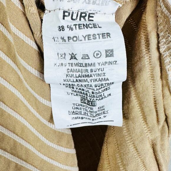 Pure Lagenlook Mixed Stripe Tunic Top SZ 38 US Medium Button Up Tan White - Picture 6 of 8